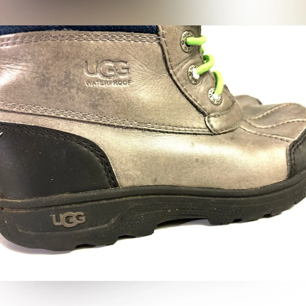 UGG Butte II Grey Gray Leather Short Snow Boots Size 1 Unisex Boys Girls‎